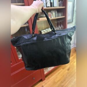 Camel leather weekender bag